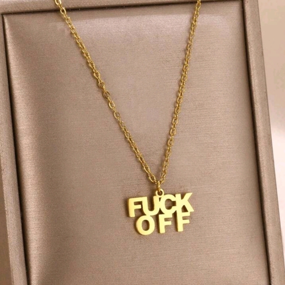 💛▪️1Pc Explicit Letter Pendant Gold Tone F*ck Off Necklace